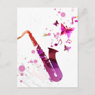 Cartão Postal Música bonito e borboletas do saxofone