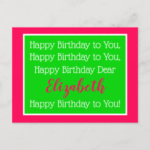 Cartão Postal Música de Aniversário Feliz Rosa e Verde Elegante
