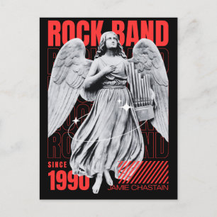 Cartão Postal Música de Banda de Rock Divertida Preta e Vermelha