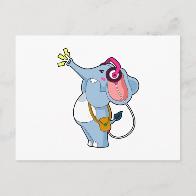 Cartão Postal Música de Fone de Ouvido de Elefante (Frente)