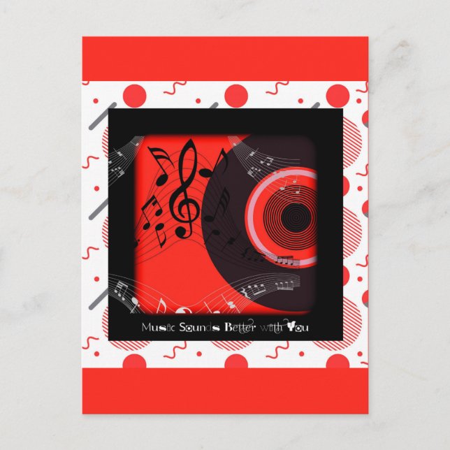 Cartão Postal Música de Vinil Retro Soa Melhor Com Você (Frente)