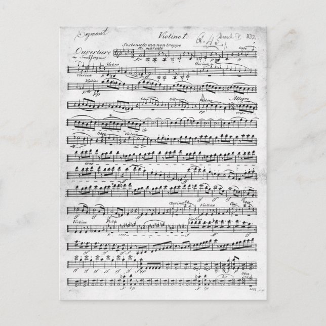 Cartão Postal Música em folha para a abertura de "Egmont" (Frente)