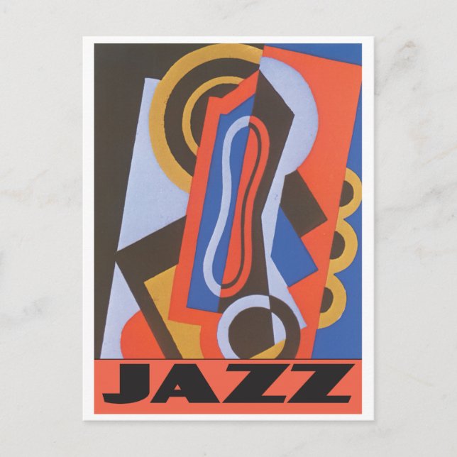 Cartão Postal Música jazz com padrão de deco de arte (Frente)