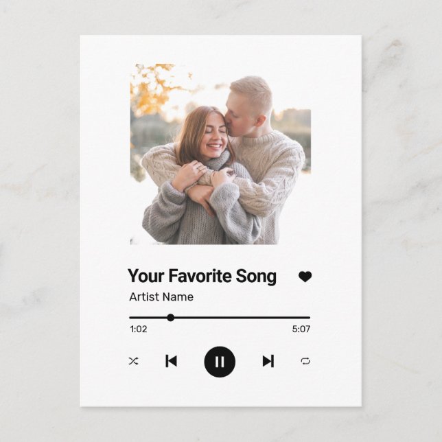 Cartão Postal Música Personalizada Música Favorita Uma Foto (Frente)