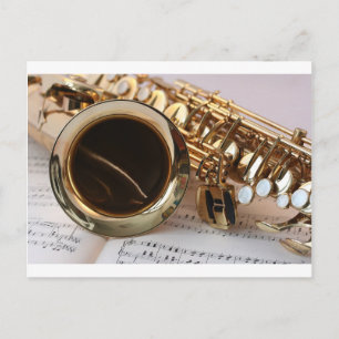 Cartão Postal Música saxofone Gloss Notenblatt Keys Dourado
