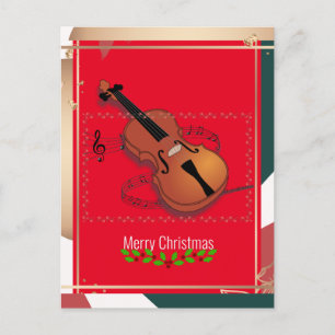 Cartão Postal Música Violina de Natal, Colorida,