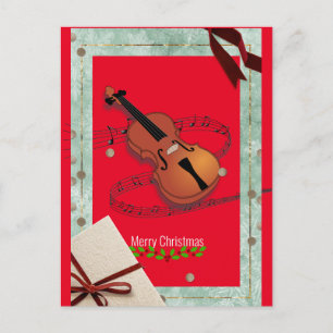 Cartão Postal Música Violina de Natal Festiva