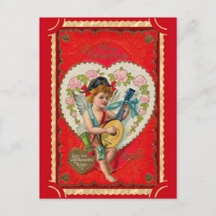 Cartão Postal Musical de arte cupid do namorados Vintage
