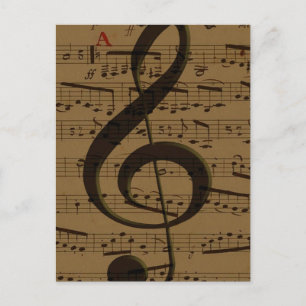 Cartão Postal Musical Treble Clef Sheet Music Classic