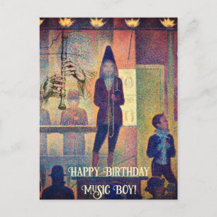 CARTÃO POSTAL MÚSICO DE ARTE VINTAGE FLAUTA ANIVERSÁRIO PERSONAL
