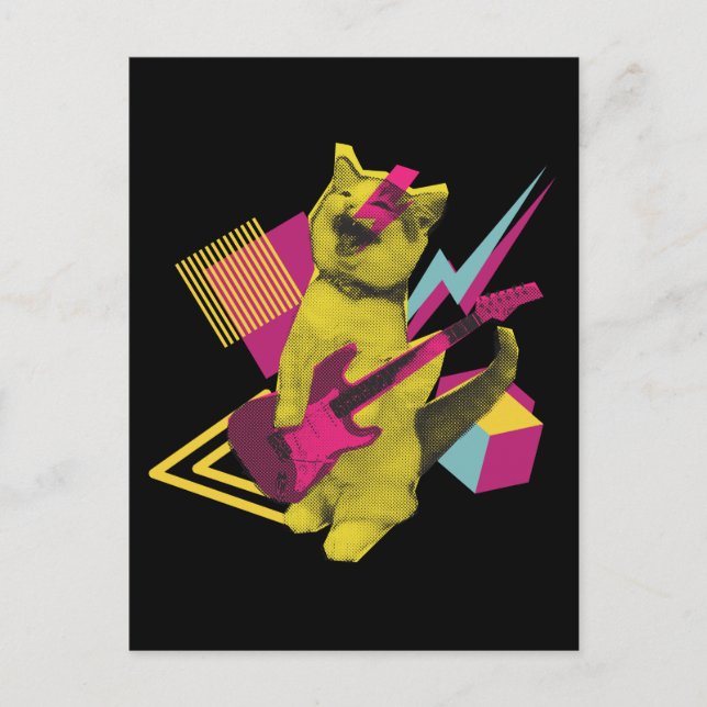 Cartão Postal Músico de Violão do Rock and Roll Cat (Frente)