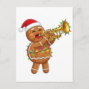 Cartão Postal Músico Feliz de Biscoito de Gengibre Tocando Tromp