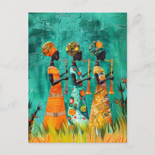 Cartão Postal Músicos africanos em vestidos tradicionais (Frente)