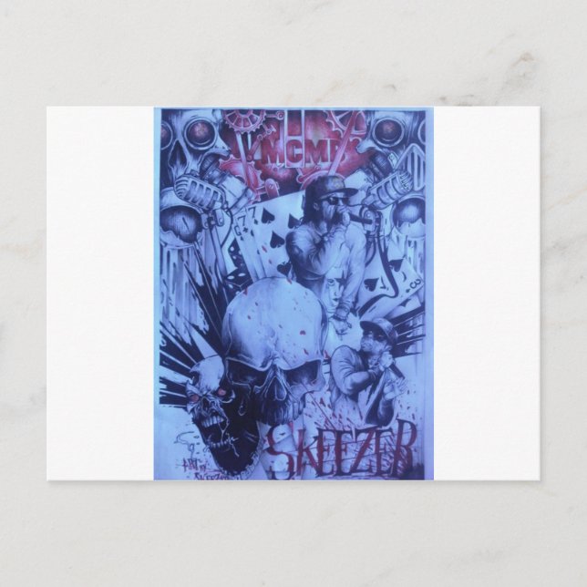 Cartão Postal Músicos Pop Arte Impresso Azul Roxo (Frente)