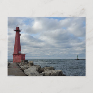 Cartão Postal Muskegon South Breakwater Light, lago Michigan