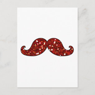 CARTÃO POSTAL MÚSTACHE VERMELHO FUNCIONADO IMPRESSO GLITTER