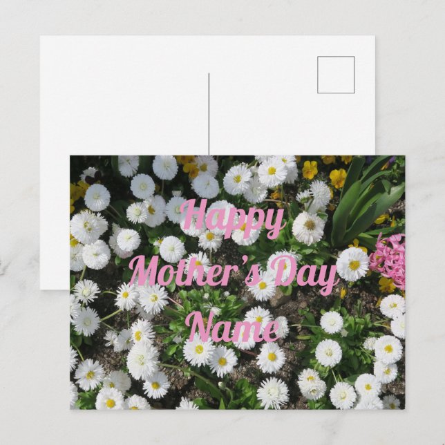 Cartão Postal muttertag,kleine weiße frühlingsblume rosa schrift (Frente/Verso)