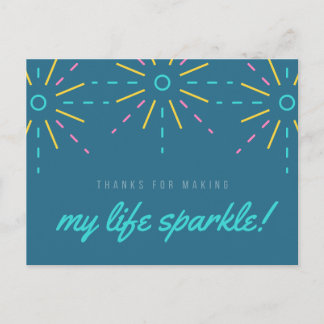 Cartão Postal My Life Sparkle Inspirational Quote Watercolor Blu