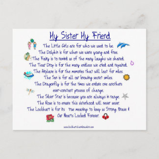Cartão Postal MY SISTER My Friend poem with graphics