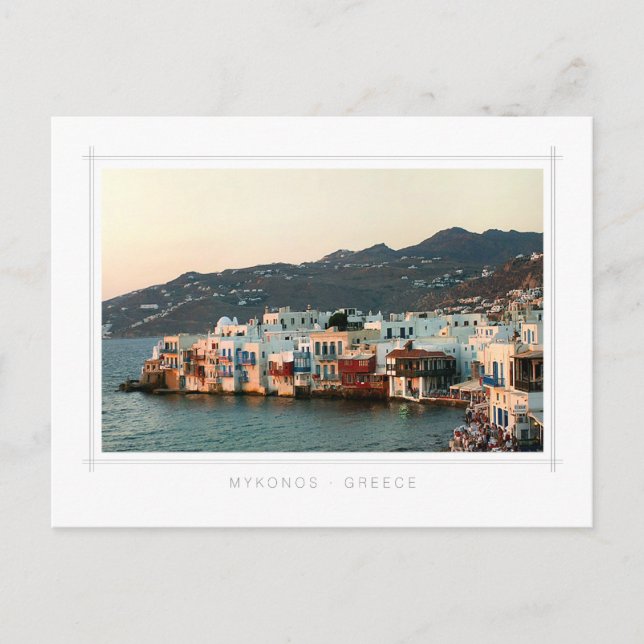 Cartão Postal Mykonos Grécia Sunset em Pequena Veneza (Frente)