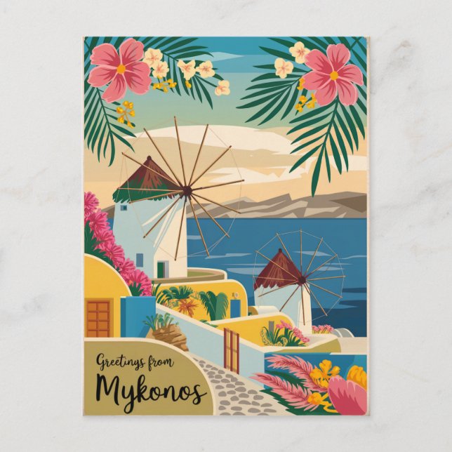 Cartão Postal Mykonos Grécia Vintage (Frente)