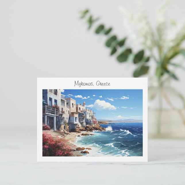 Cartão Postal Mykonos pintada na Grécia (Em pé/Frente)