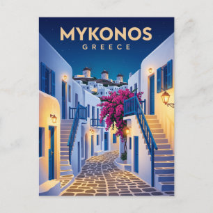 Cartão Postal Mykonos Town à Noite Grécia