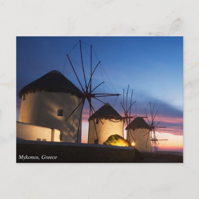 Cartão Postal Mykonos Windmill Sunset, Grécia (Frente)