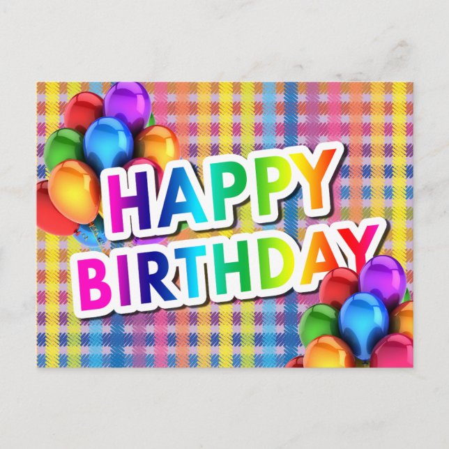 Cartão Postal Mylar Balões Coloridos FELIZES ANIVERSÁRIO (Frente)