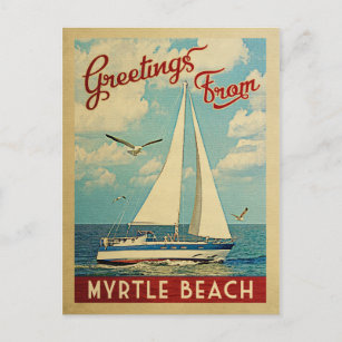 Cartão Postal Myrtle Beach Postcard Sailboat Viagens vintage SC