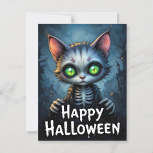 Cartão Postal Mystical Green Cat Halloween Encantando Felin