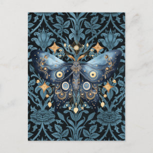 Cartão Postal Mystical Watercolor Blue e Dourada Night Moth