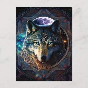 Cartão Postal Mystical Wolf Moon Mandala