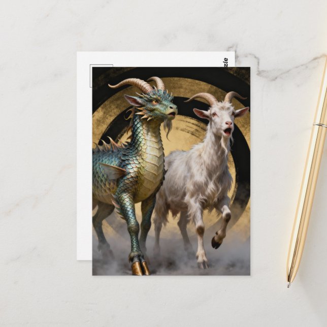 Cartão Postal Mythical Dragon Goat Creatures Surprised (Frente/Verso In Situ)