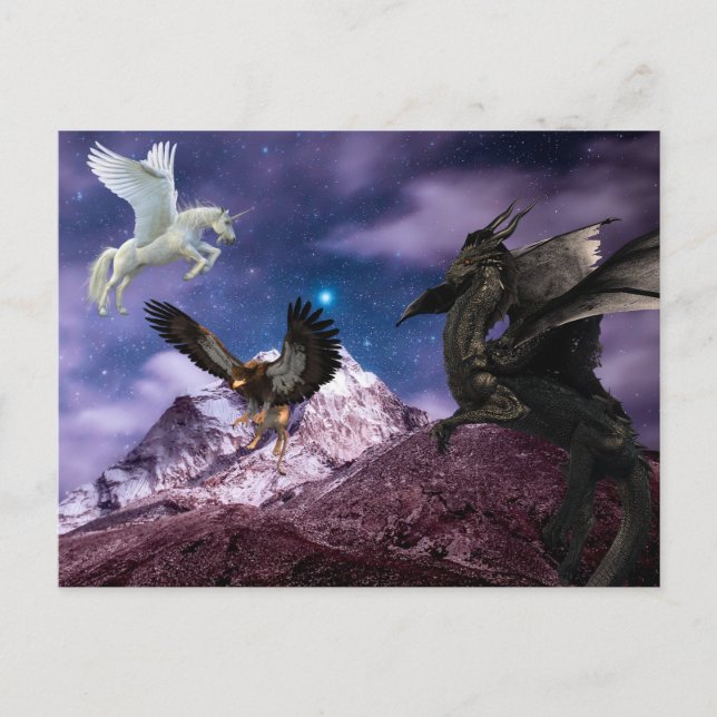 Cartão Postal Mythology Dragon Griffin Unicorn Pegasus (Frente)
