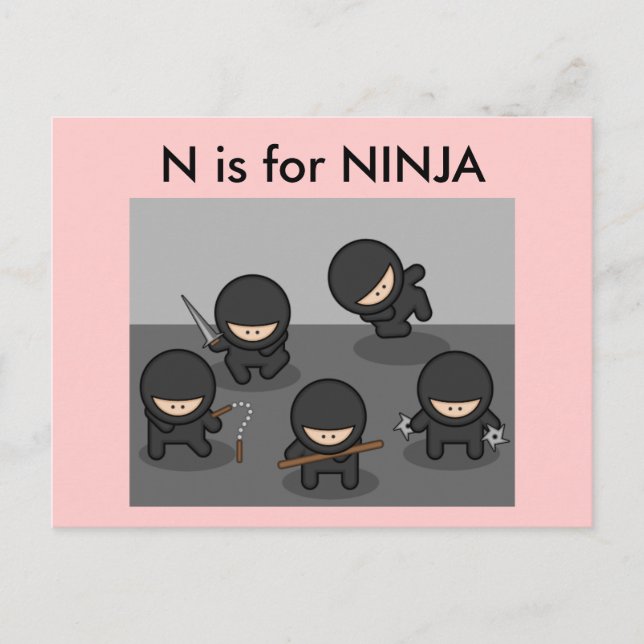 Cartão Postal "N" é para Ninja Alphabet Flashcard (Frente)