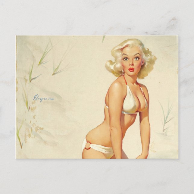 Cartão Postal Na Beach Retro Pin-up Girl (Frente)