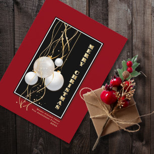 Cartão Postal Na moda Black Red Dourado Baubles Feliz Natal