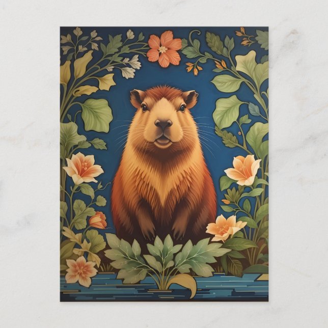 Cartão Postal Na moda Capybara - Inspirada por William Morris (Frente)
