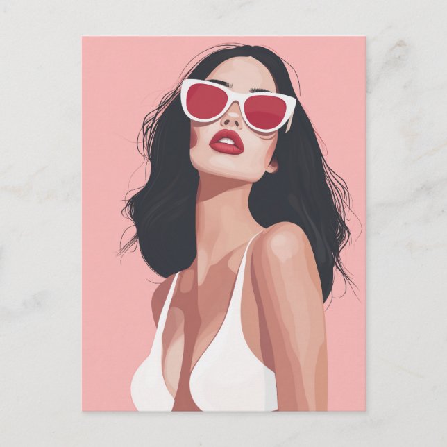 Cartão Postal Na moda com óculos de sol ilustração de moda (Frente)