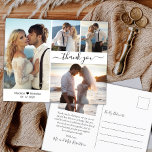 Cartão Postal Na moda de Orçamento 4 Foto Colagem Casamento Obri<br><div class="desc">Na moda de Elegante de Orçamento Aluguel de Script 4 Foto Collage Casamento Obrigado Cartaz. Modelo de cartões de agradecimentos de casamento minimalista com quatro fotos na frente e uma foto na parte de trás. Com o texto "Obrigado" em uma letra de script tipografia escrita, escrita à mão, com haste...</div>