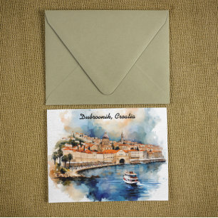 Cartão Postal Na moda Dubrovnik Croácia — Pintura de Aquarela