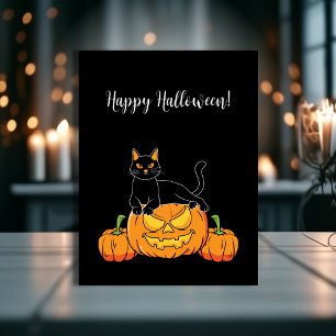 Cartão Postal Na moda Negro Feliz Halloween Gato e Impressão de
