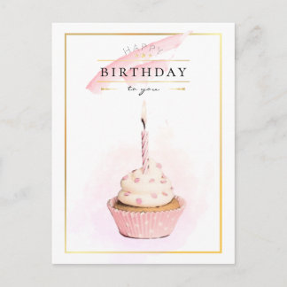 Cartão Postal Na moda Pencil Art Pink Birthday Cupcake