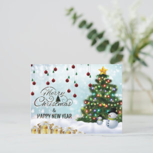 Cartão Postal Na moda Verde, Silver Feliz Natal