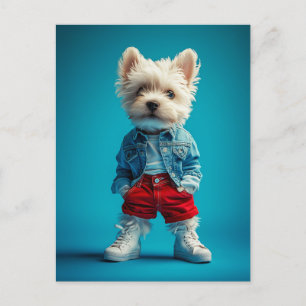Cartão Postal Na moda Westie Pup em Denim e Sneakers