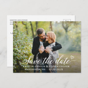 Cartão Postal Na moda White Script Photo Save The Date Postcard