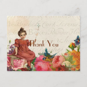 Cartão Postal Na moda Young Vintage Girl Obrigado