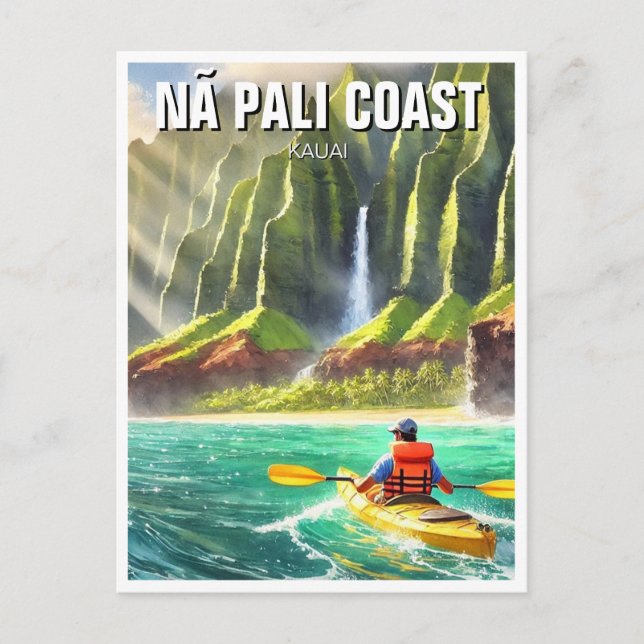 Cartão Postal Nā Pali Coast Kauai Hawaii Viagem Kayak (Frente)