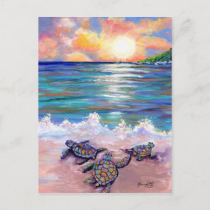 Cartão Postal Na praia com tartarugas do Mar do Bebê